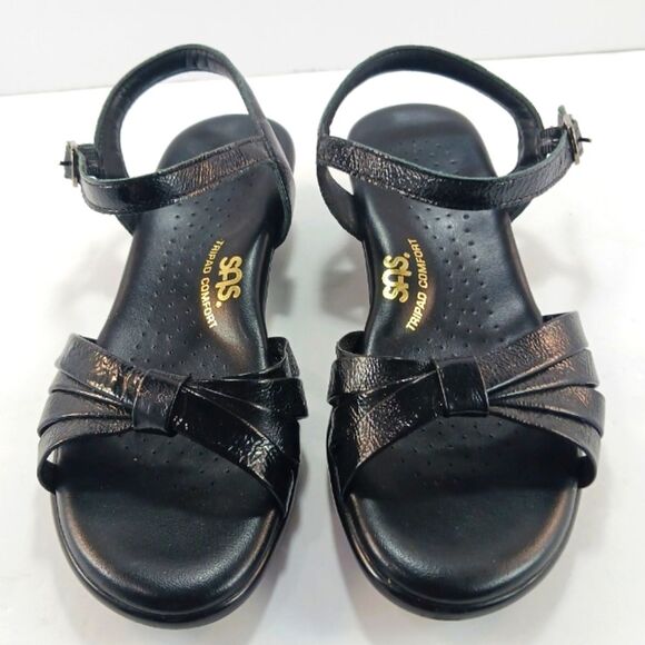 NWOT SAS Strippy Quarter Strap Wedge Black Sandals Womans 6 - Picture 7 of 13